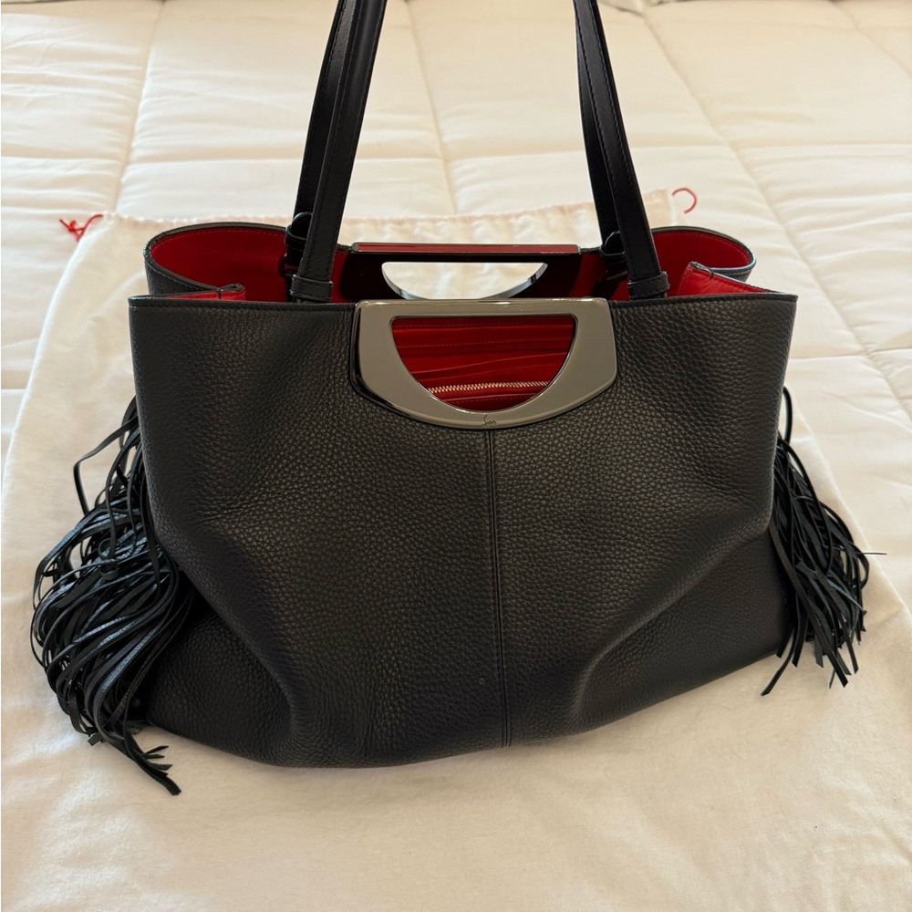 Christian Louboutin 👠 Black Leather Purse with Fringe